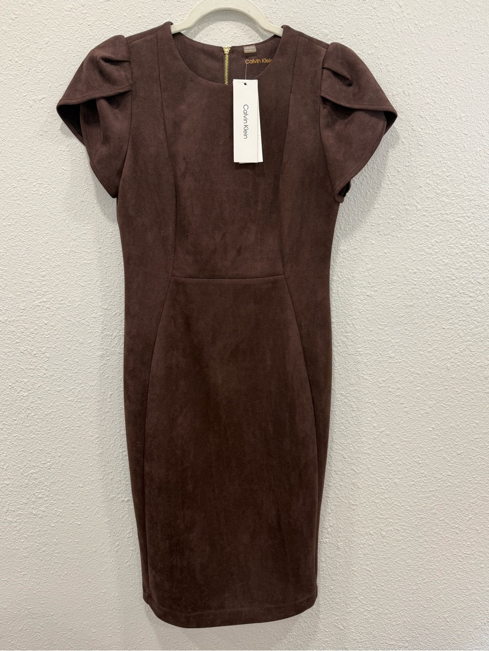 Calvin Klein Dark Brown Suede-Look Midi Dress